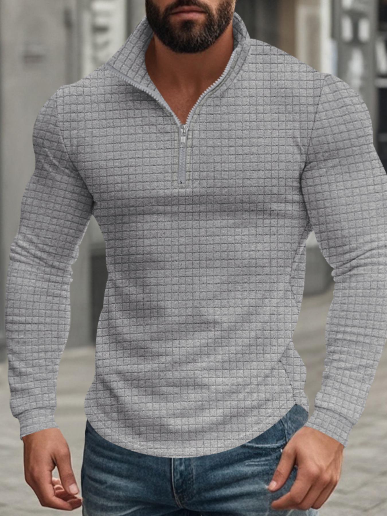 Men's Regular Fit Plain Half Zip Up Sweatshirt, Casual Long Sleeve Pullover for Spring & Fall, Fashion Men's Clothes for Daily Wear