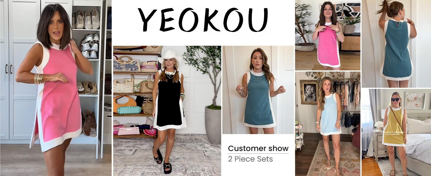 Yeokou Women's 2 Piece Outfits Sets Casual Color Block Crewneck Short Sleeveless Pullover Tops Matching Shorts with Pockets Womenswear Lightweight, Women's Clothes, 2 Piece Sets Yeokou Women's 2 Piece Outfits Sets Casual Color Block Crewneck Short Sleeveless Pullover Tops Matching Shorts with Pockets Womenswear Lightweight, Women's Clothes, 2 Piece Sets