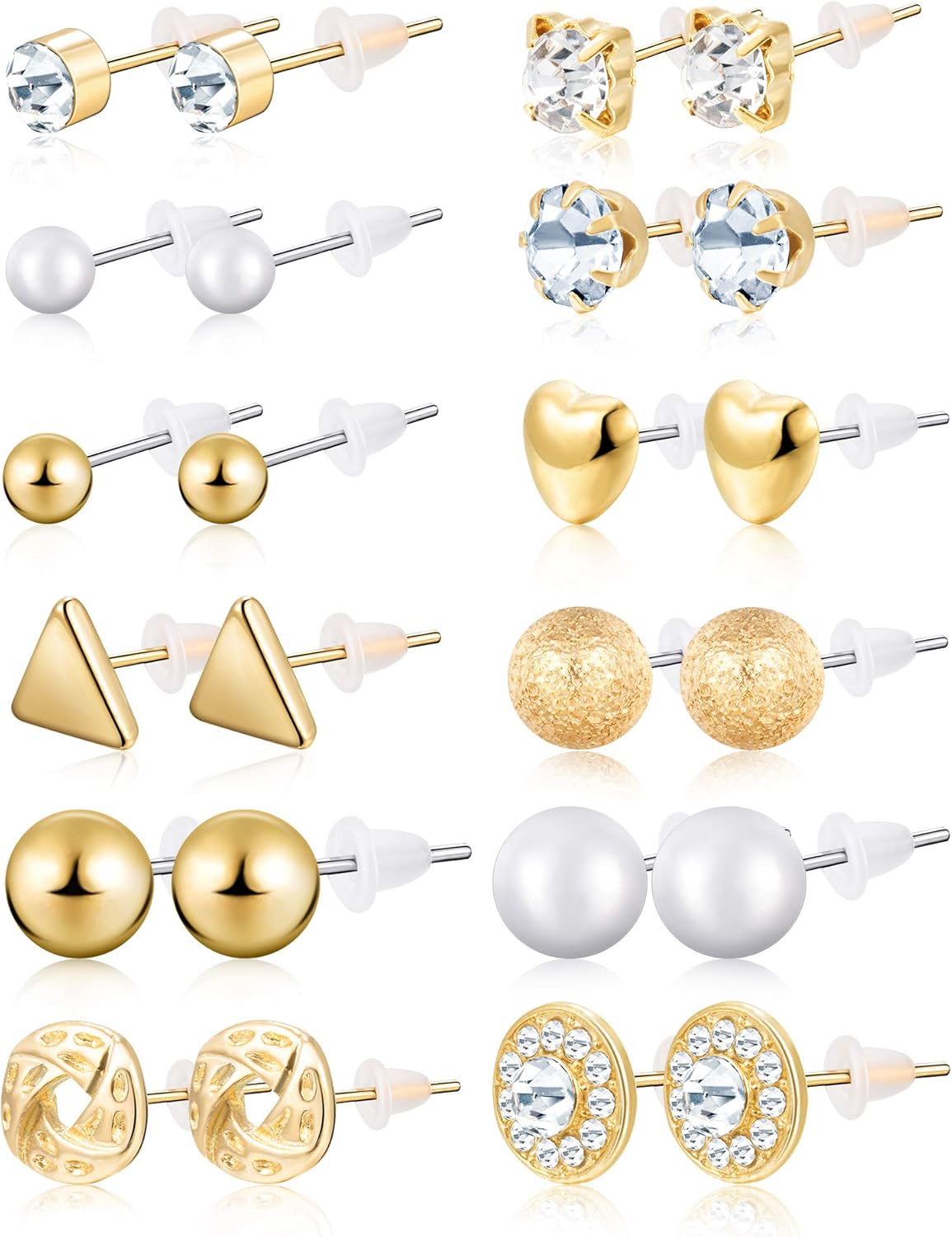 BBTO 24 Pairs Stud Earrings Crystal Pearl Earring Set Ear Stud Jewelry for Women Men