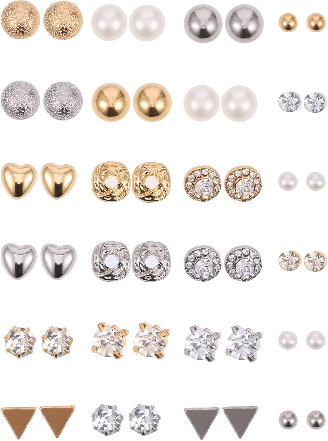 BBTO 24 Pairs Stud Earrings Crystal Pearl Earring Set Ear Stud Jewelry