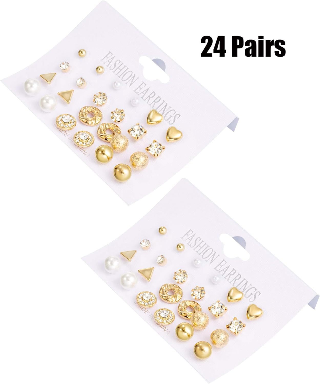 BBTO 24 Pairs Stud Earrings Crystal Pearl Earring Set Ear Stud Jewelry for Women Men