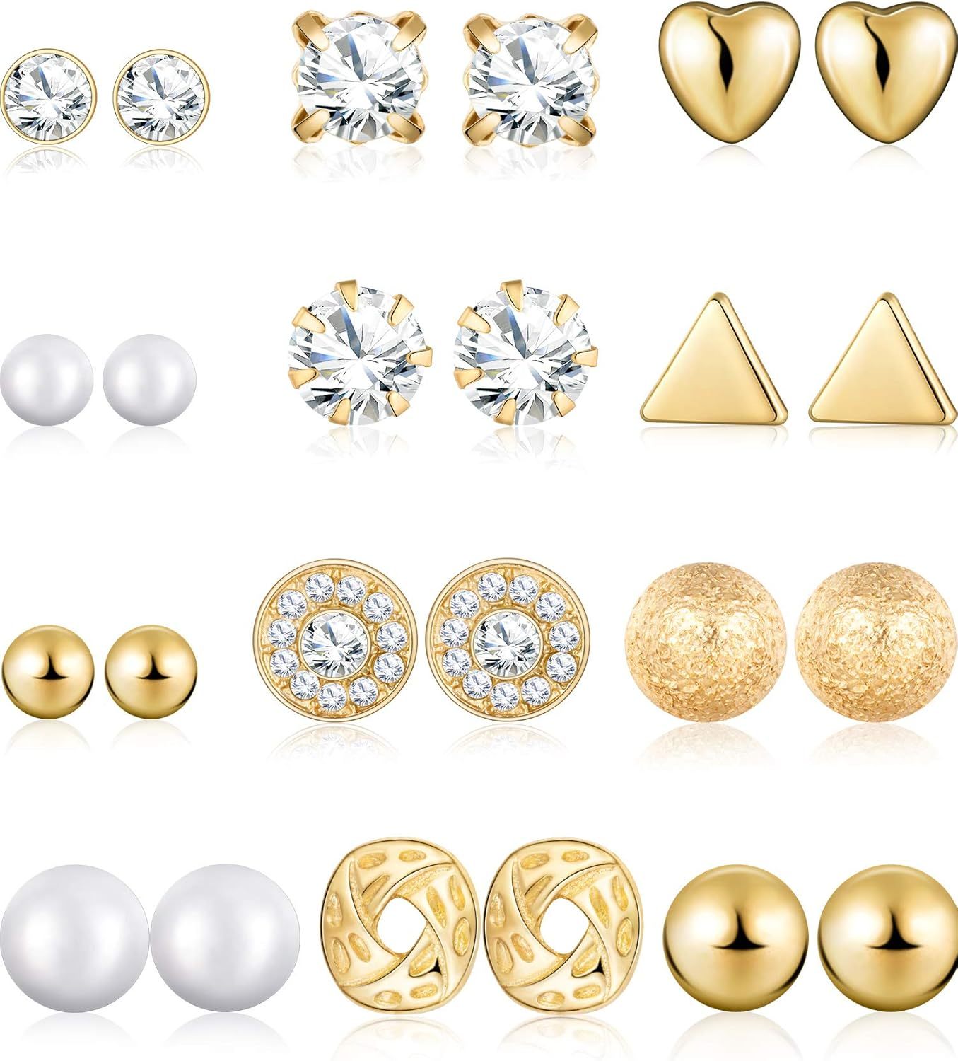 BBTO 24 Pairs Stud Earrings Crystal Pearl Earring Set Ear Stud Jewelry for Women Men