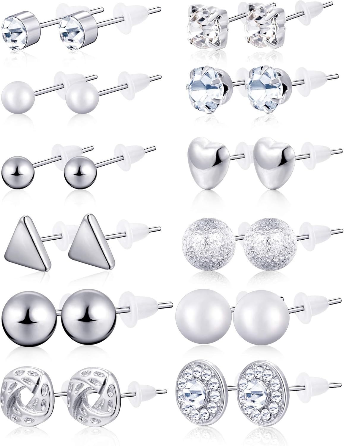 BBTO 24 Pairs Stud Earrings Crystal Pearl Earring Set Ear Stud Jewelry for Women Men