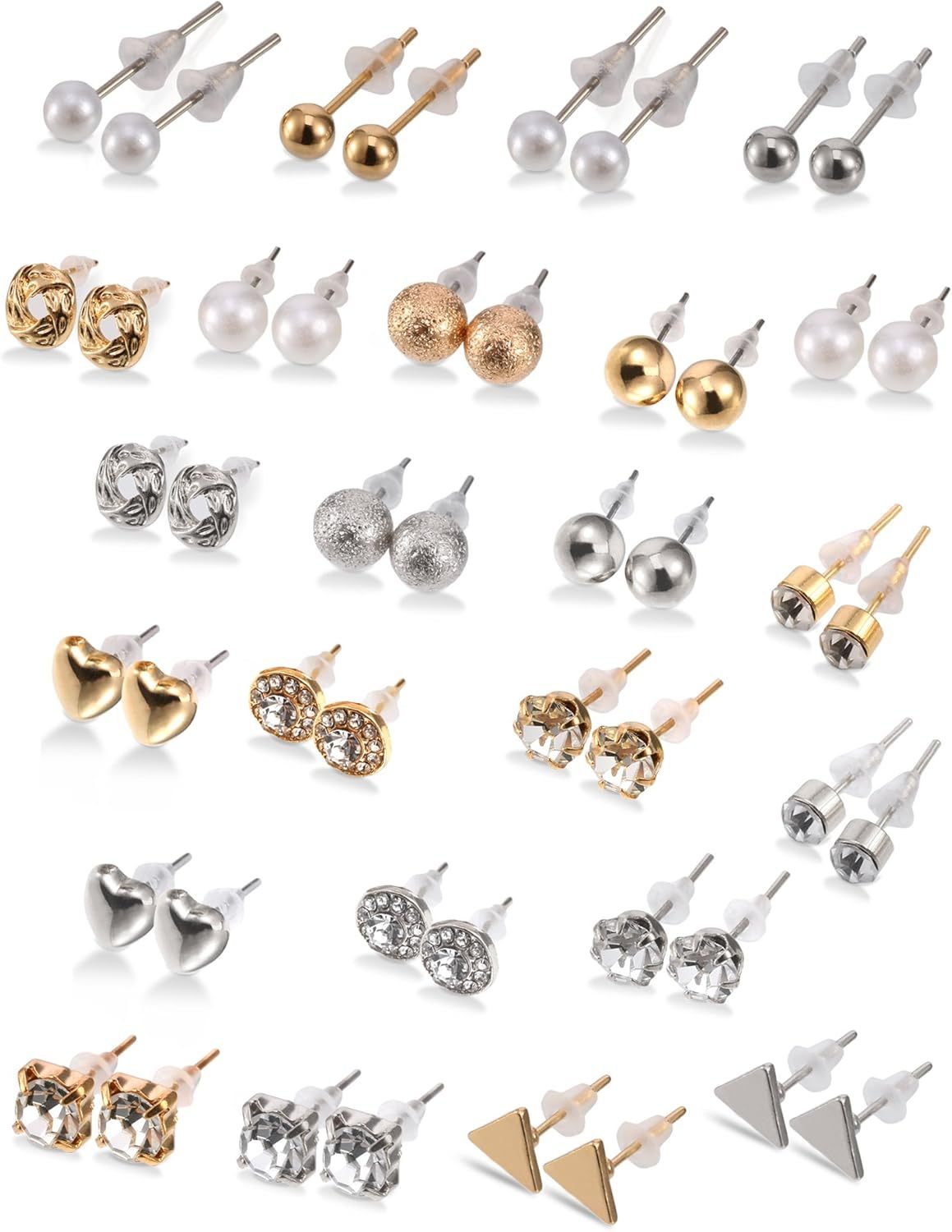BBTO 24 Pairs Stud Earrings Crystal Pearl Earring Set Ear Stud Jewelry for Women Men