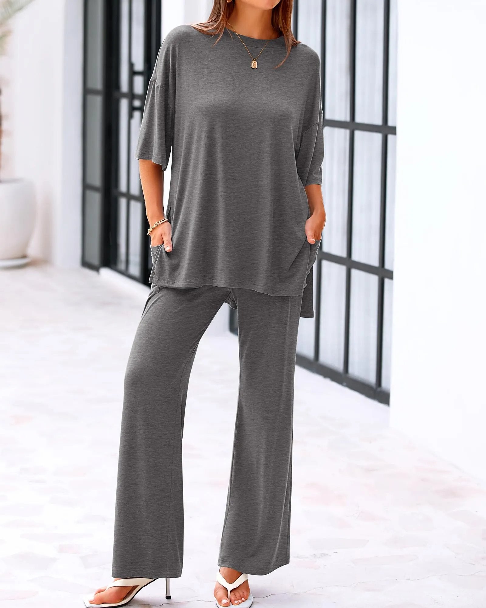 🔥🔥 50% OFF!Casual 2-Piece Loose Top & Wide-Leg Pants Set