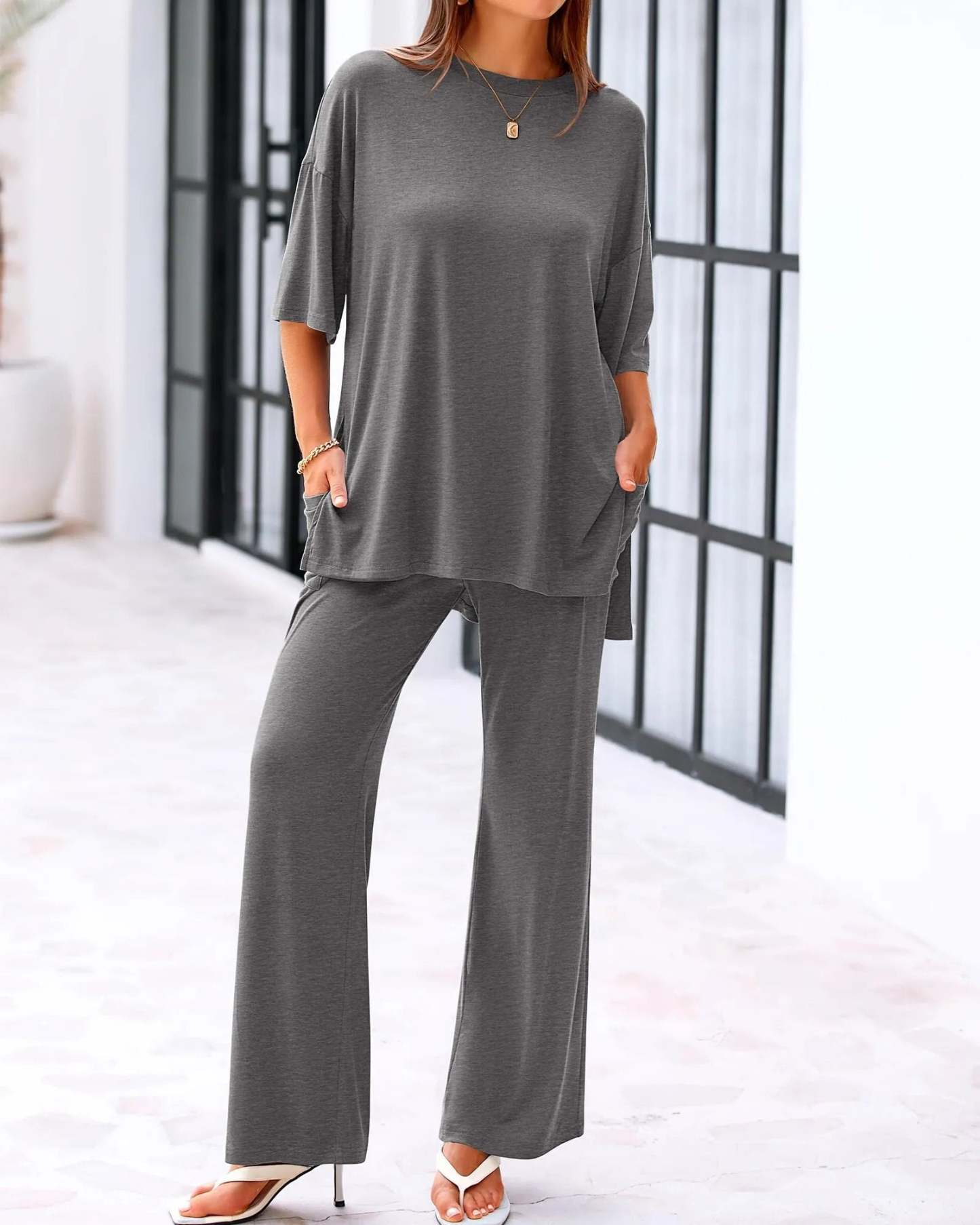 🔥🔥 50% OFF!Casual 2-Piece Loose Top & Wide-Leg Pants Set