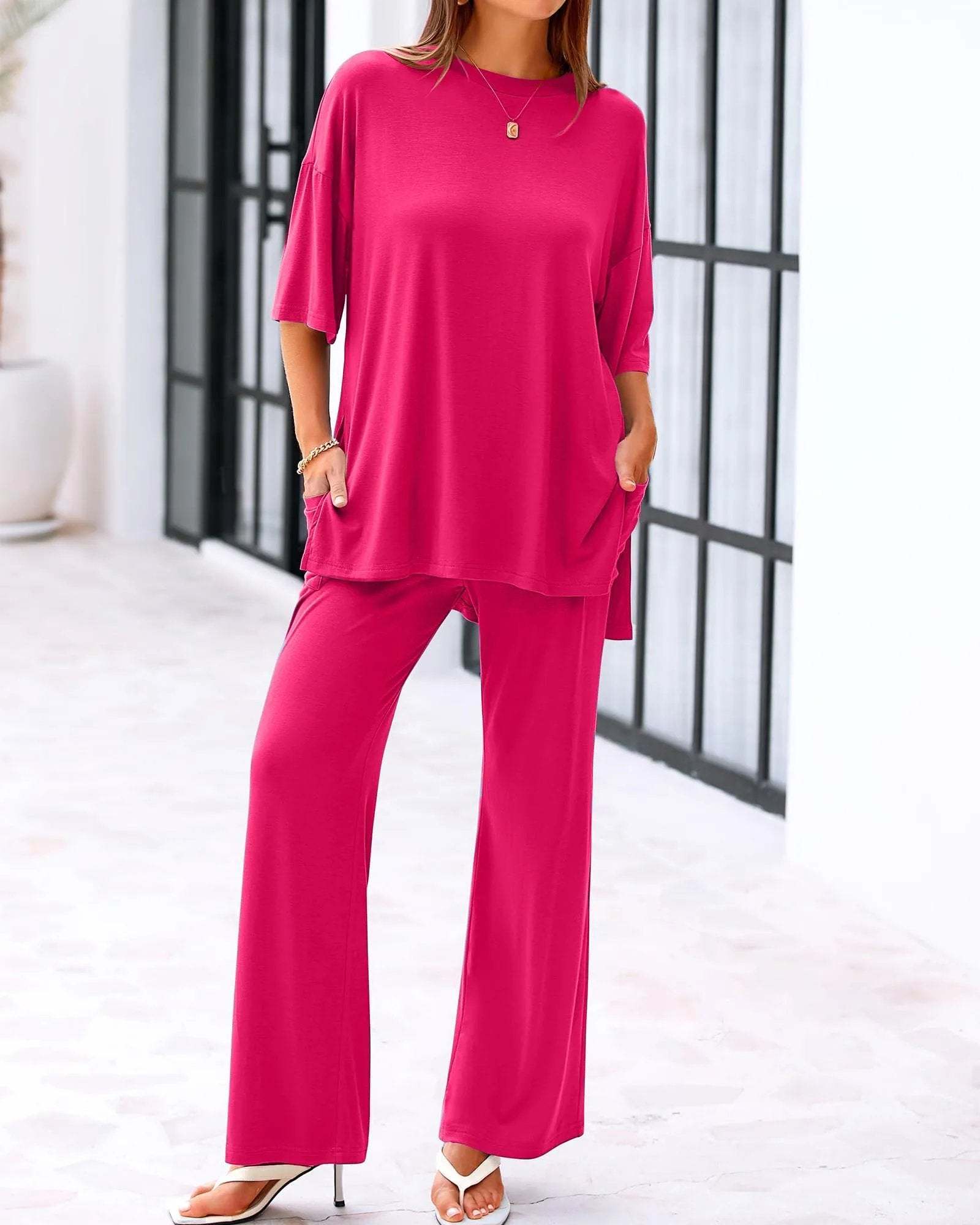 🔥🔥 50% OFF!Casual 2-Piece Loose Top & Wide-Leg Pants Set