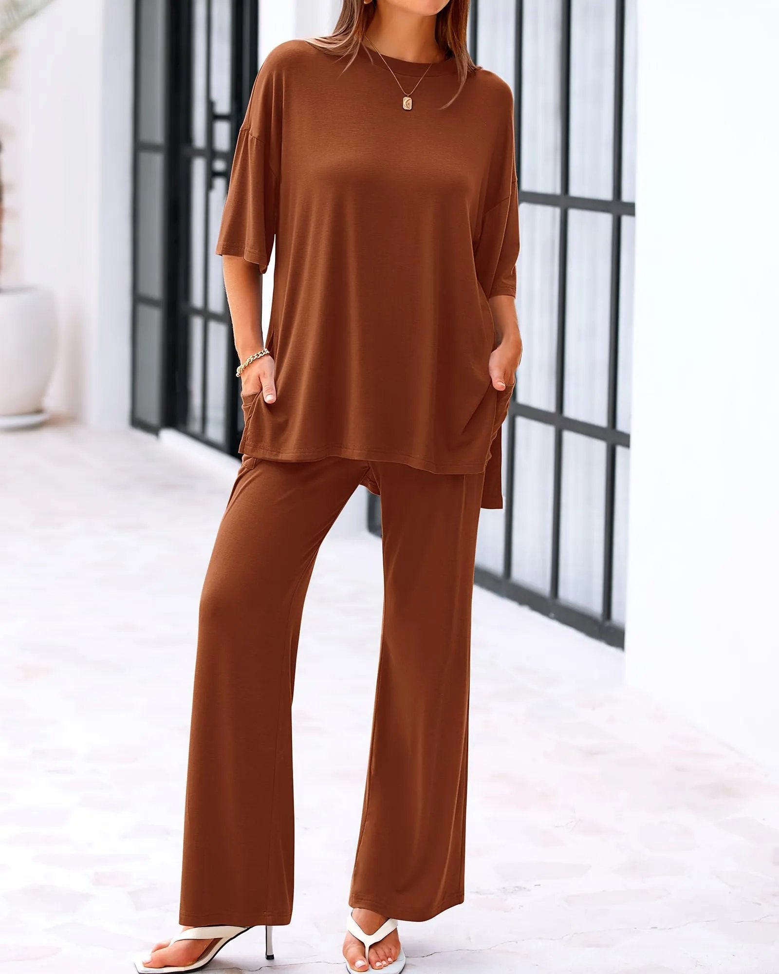 🔥🔥 50% OFF!Casual 2-Piece Loose Top & Wide-Leg Pants Set