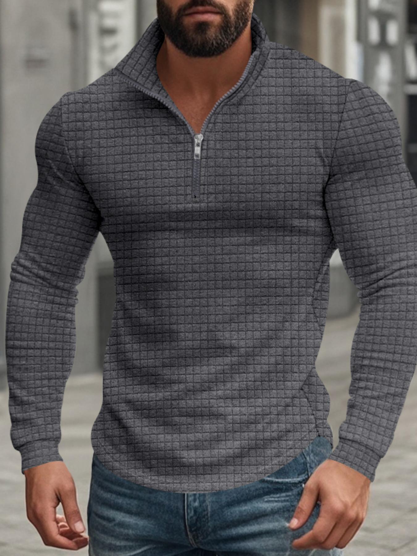 Men's Regular Fit Plain Half Zip Up Sweatshirt, Casual Long Sleeve Pullover for Spring & Fall, Fashion Men's Clothes for Daily Wear
