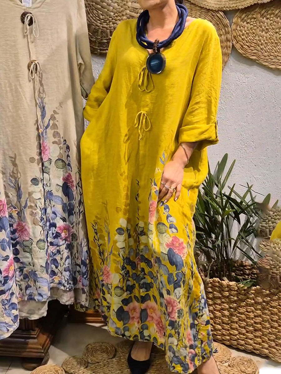 💝💝Women's Flower Bouquet Print Loose Linen Dress