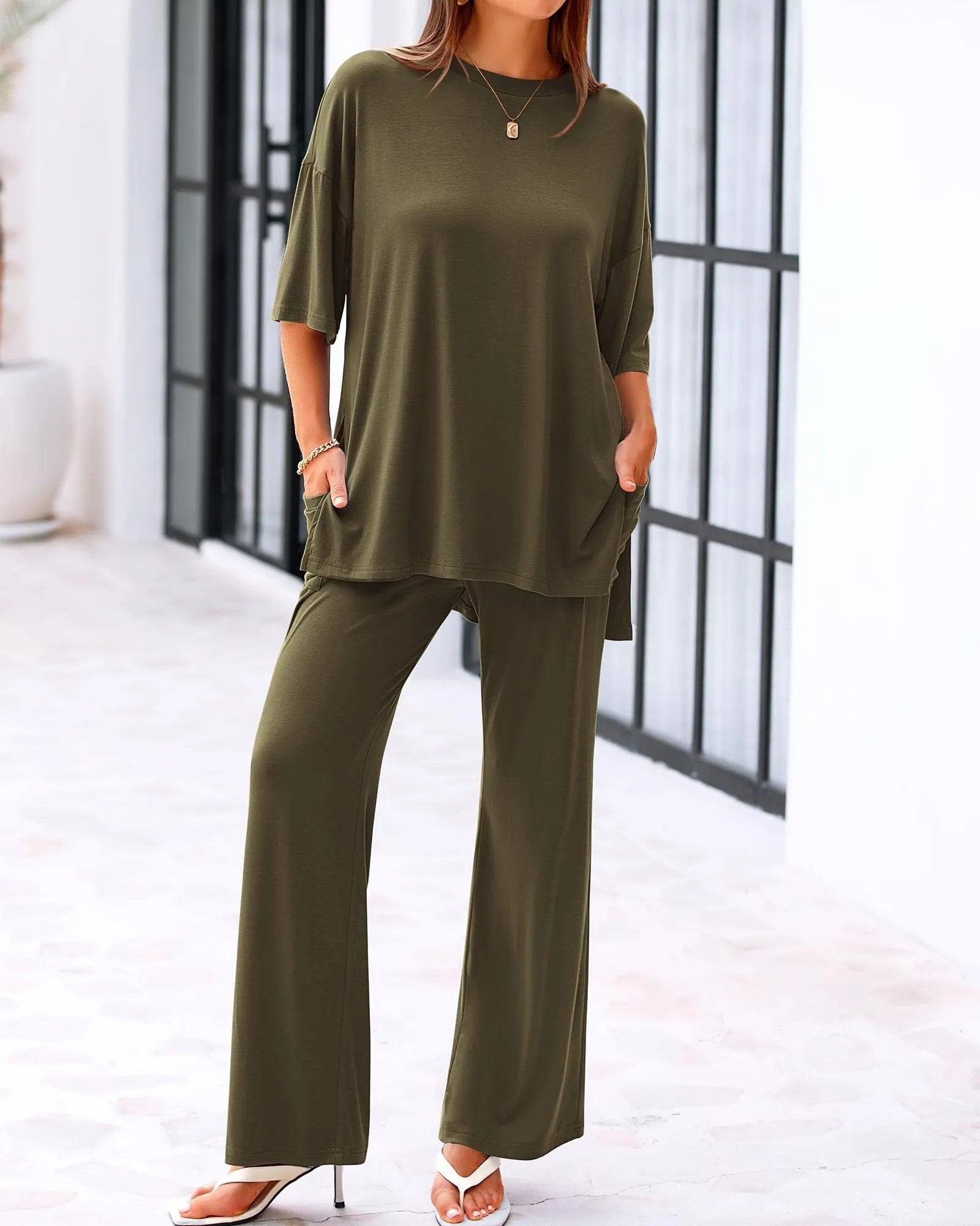 🔥🔥 50% OFF!Casual 2-Piece Loose Top & Wide-Leg Pants Set