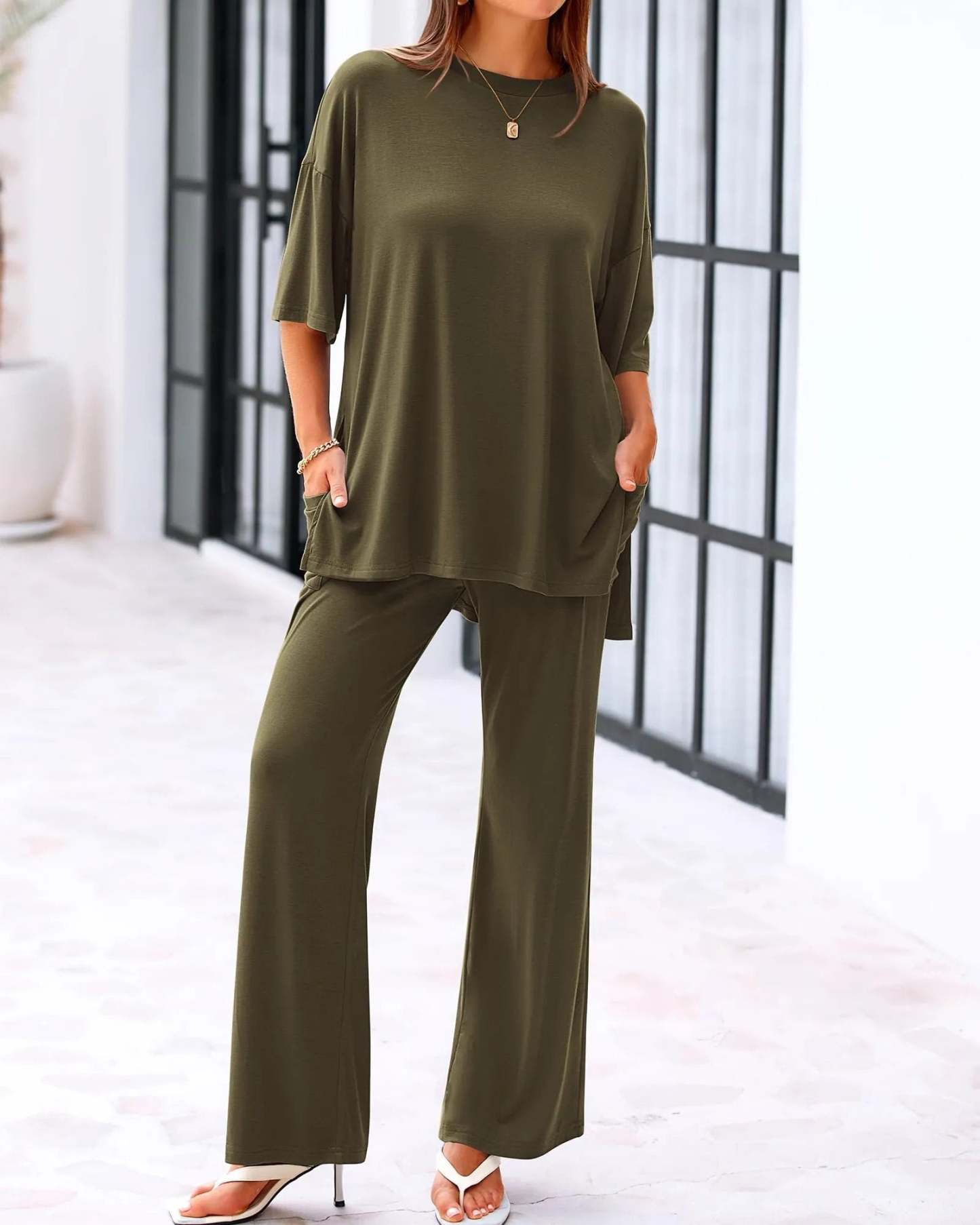 🔥🔥 50% OFF!Casual 2-Piece Loose Top & Wide-Leg Pants Set