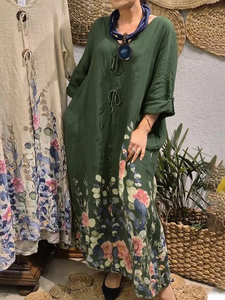 💝💝Women's Flower Bouquet Print Loose Linen Dress