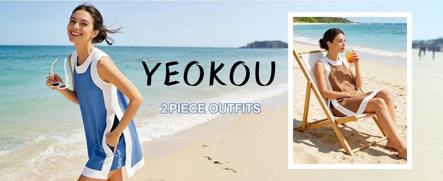 Yeokou Women's 2 Piece Outfits Sets Casual Color Block Crewneck Short Sleeveless Pullover Tops Matching Shorts with Pockets Womenswear Lightweight, Women's Clothes, 2 Piece Sets Yeokou Women's 2 Piece Outfits Sets Casual Color Block Crewneck Short Sleeveless Pullover Tops Matching Shorts with Pockets Womenswear Lightweight, Women's Clothes, 2 Piece Sets