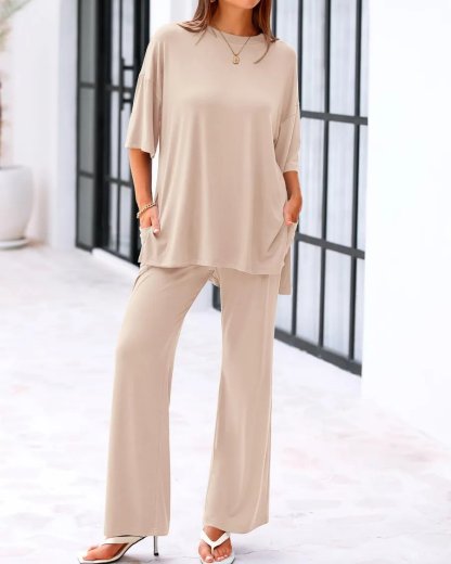 🔥🔥 50% OFF!Casual 2-Piece Loose Top & Wide-Leg Pants Set