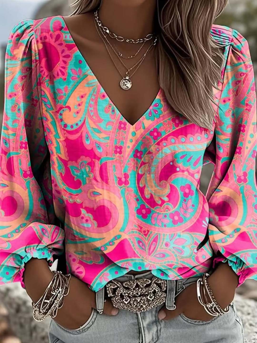 Women's Floral Paisley Pattern Fashion Casual Blouse