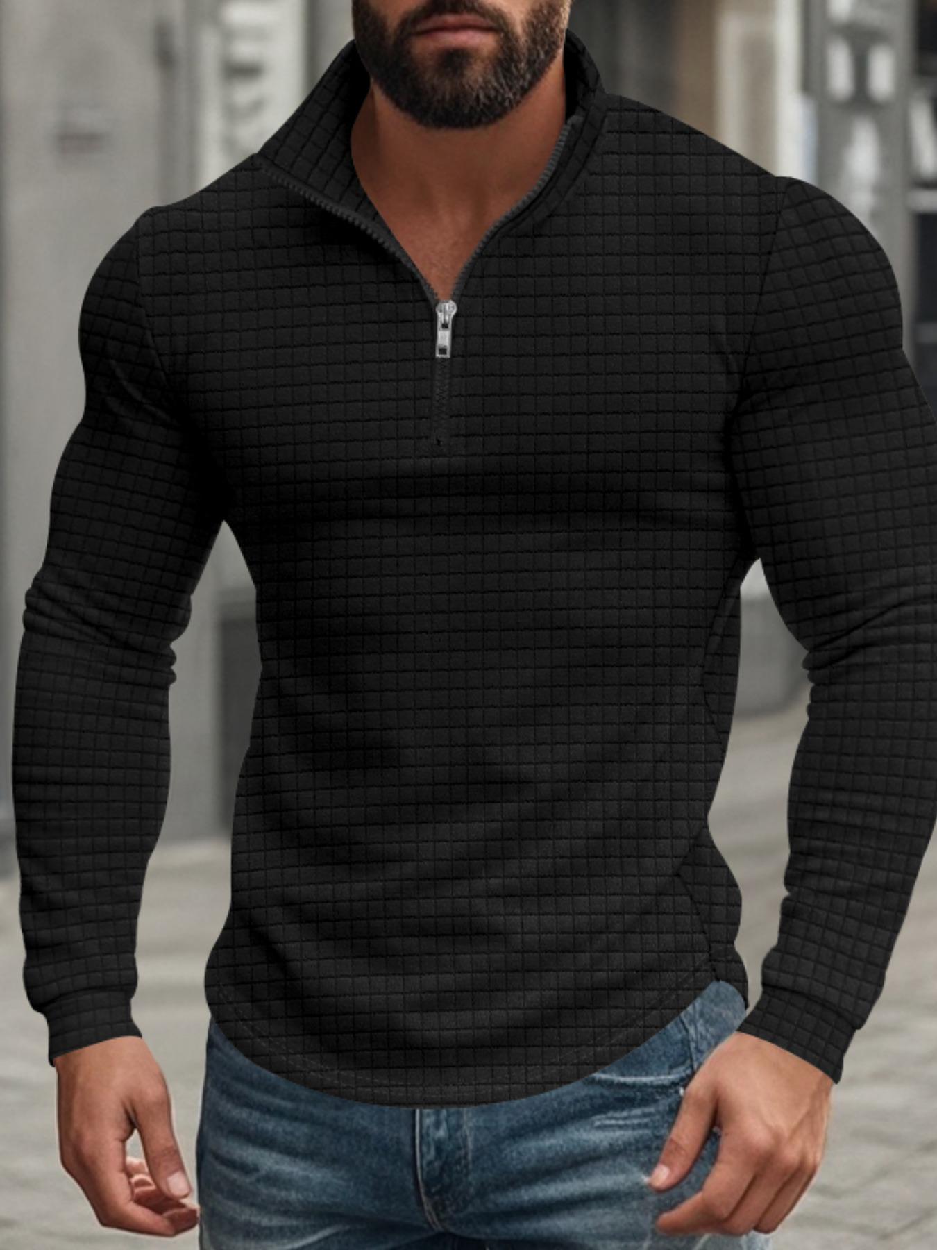 Men's Regular Fit Plain Half Zip Up Sweatshirt, Casual Long Sleeve Pullover for Spring & Fall, Fashion Men's Clothes for Daily Wear