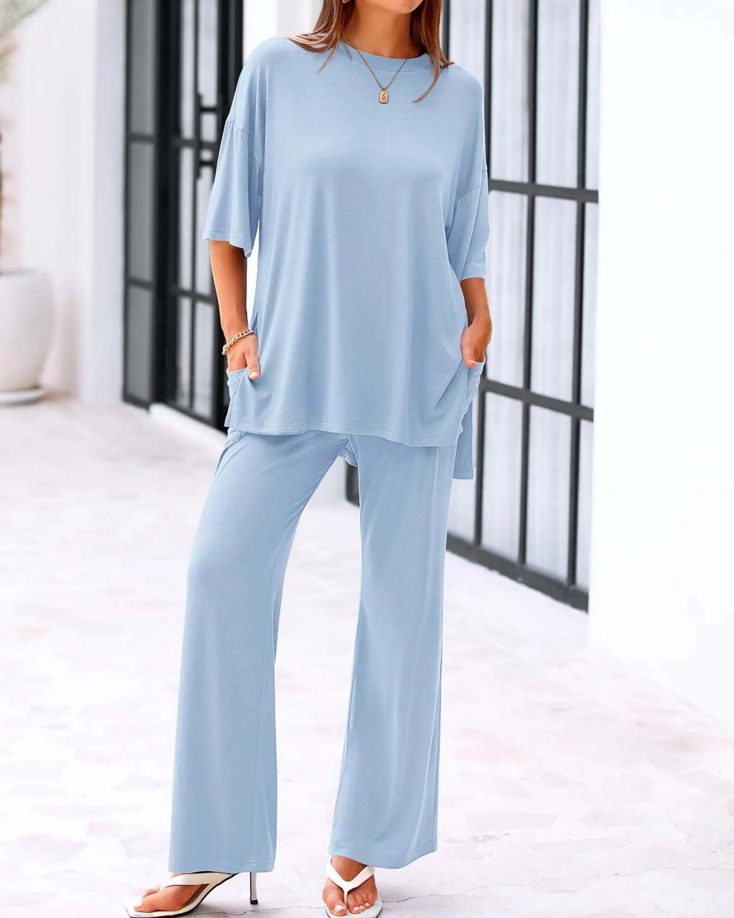 🔥🔥 50% OFF!Casual 2-Piece Loose Top & Wide-Leg Pants Set