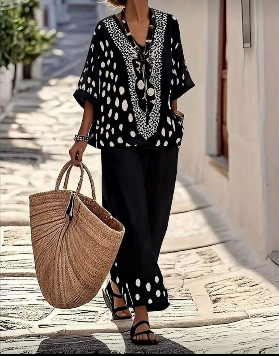 Women's Retro Polka Dot Print Casual Cotton-linen Two-piece Set