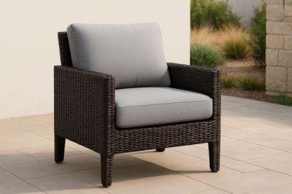 Poltrona in Rattan Sintetico con Cuscini Grigi per Esterni