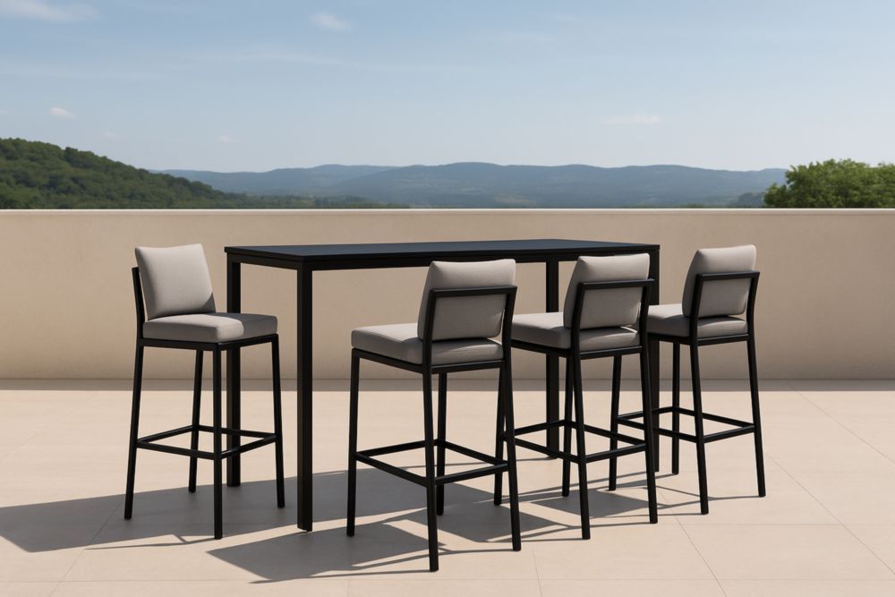 Set Tavolo e Sgabelli da Bar per Esterni in Alluminio e Tessuto