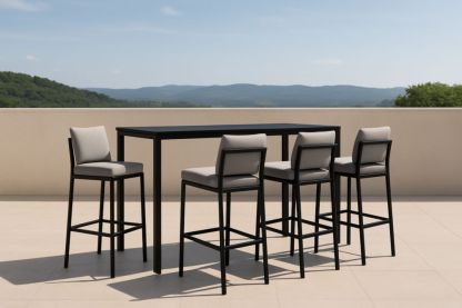 Set Tavolo e Sgabelli da Bar per Esterni in Alluminio e Tessuto