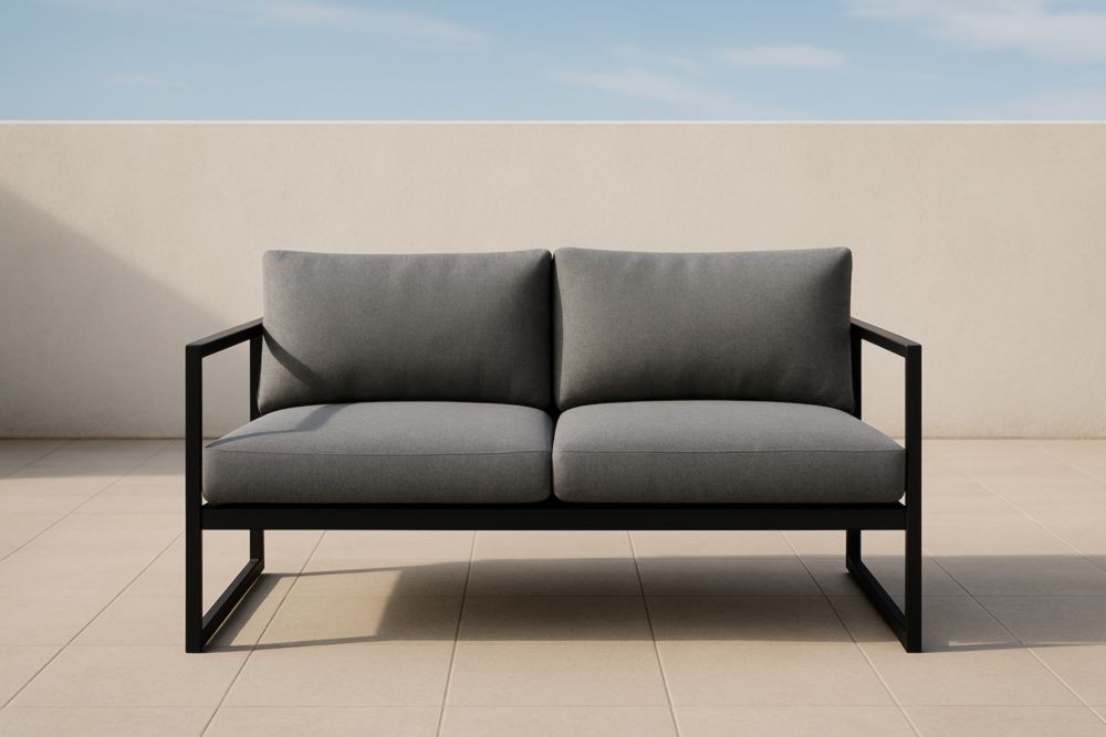 Divano 2 Posti Esterno Struttura Metallo Cuscini Tessuto Grigio