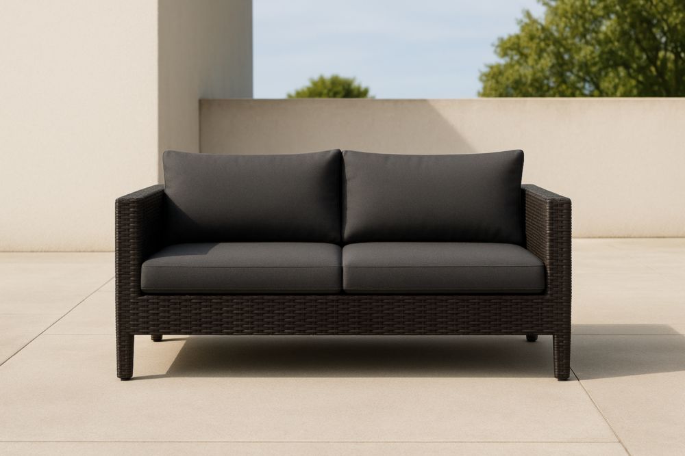 Divano da esterno in rattan sintetico a 2 posti cuscini grigi