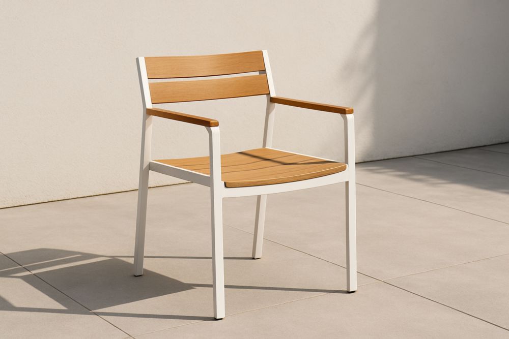 Sedia da Esterno in Alluminio e Teak Bianco Naturale