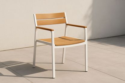 Sedia da Esterno in Alluminio e Teak Bianco Naturale
