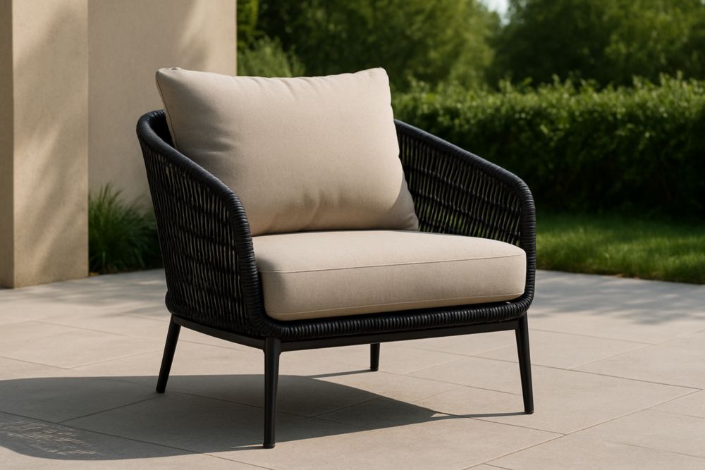 Poltrona da Esterno in Acciaio e Intreccio in Textilene Beige/Nero