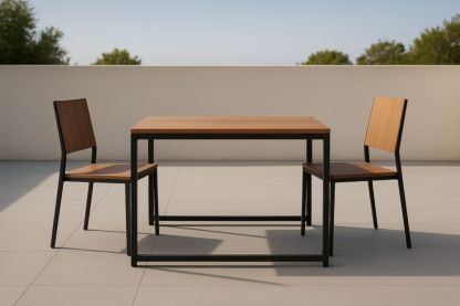 Set da Esterno: Tavolo Rettangolare e Due Sedie in Legno e Metallo, Colore Naturale