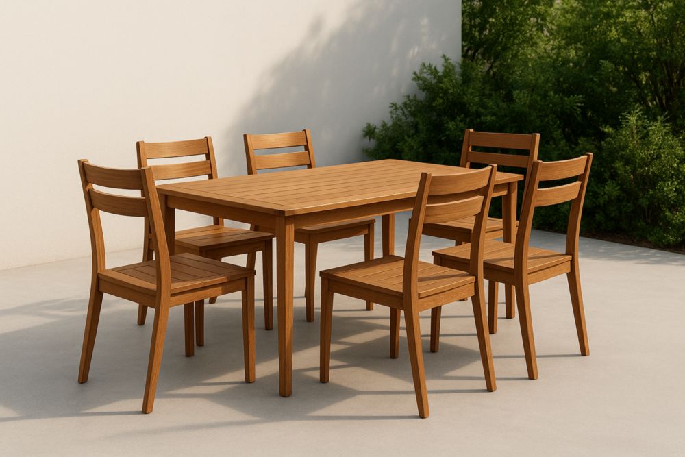 Set tavolo e 6 sedie in legno per esterni