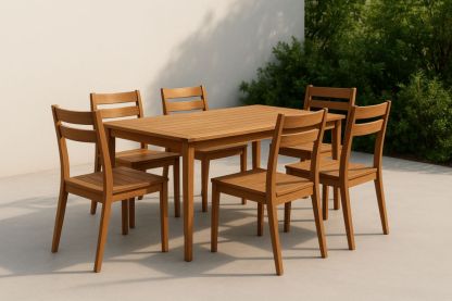 Set tavolo e 6 sedie in legno per esterni