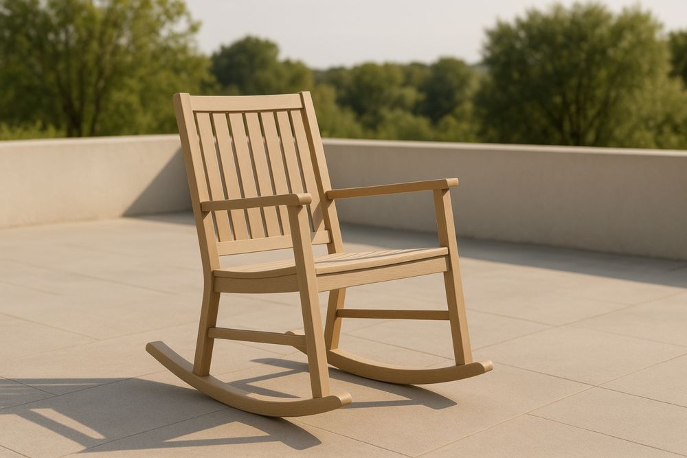 Sedia a dondolo in legno massello per esterni con braccioli