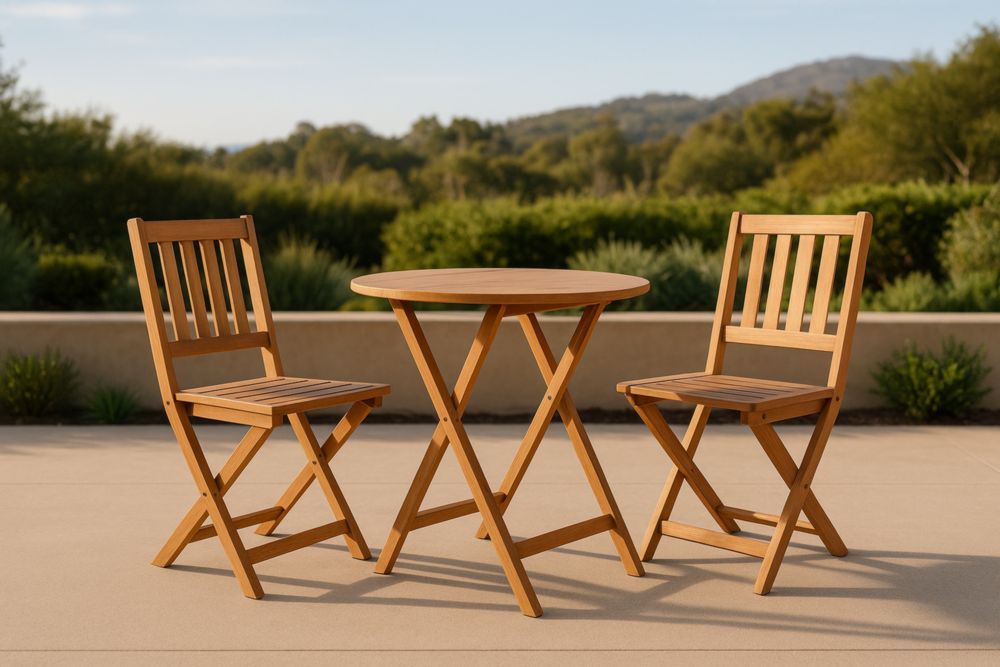 Set da Giardino con Tavolo Rotondo Pieghevole e 2 Sedie in Legno di Acacia