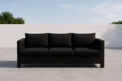 Divano da Esterno in Rattan Sintetico Nero con Cuscini in Poliestere