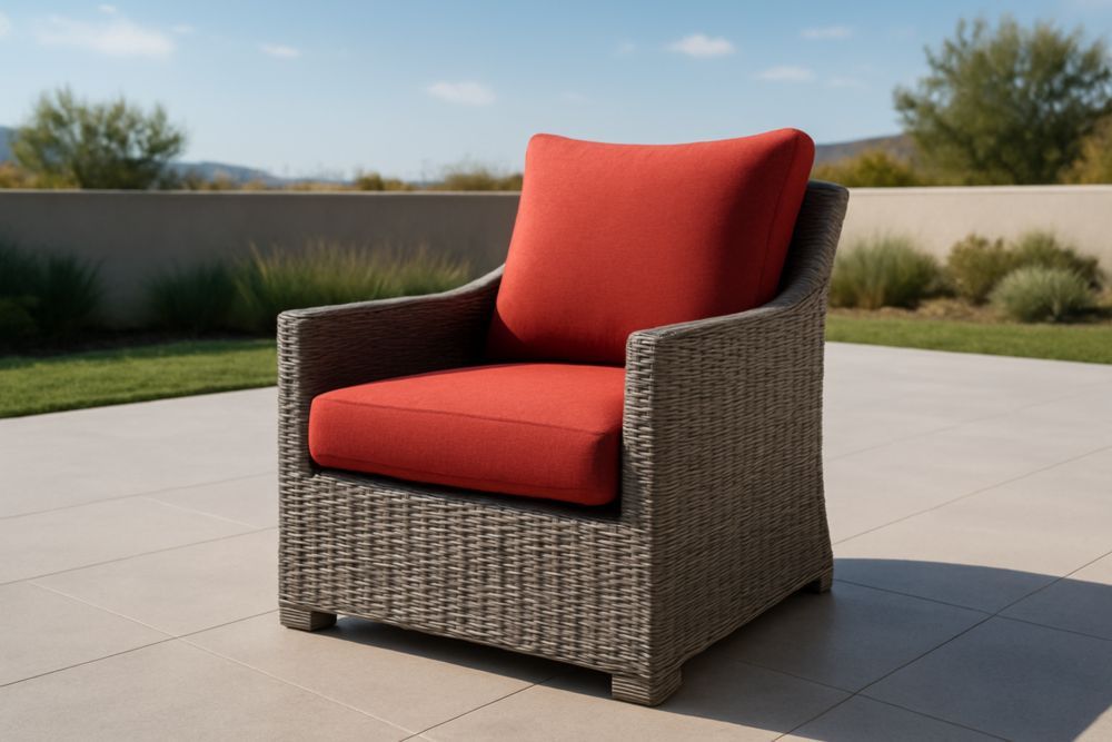 Poltrona da Giardino in Rattan con Cuscini Rossi