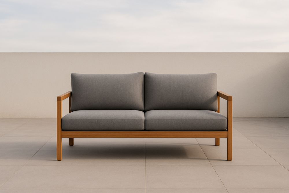 Divano da Esterno a 2 Posti in Legno di Teak e Poliestere Grigio