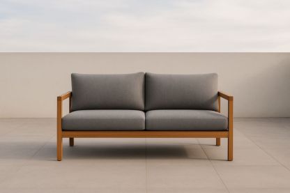 Divano da Esterno a 2 Posti in Legno di Teak e Poliestere Grigio