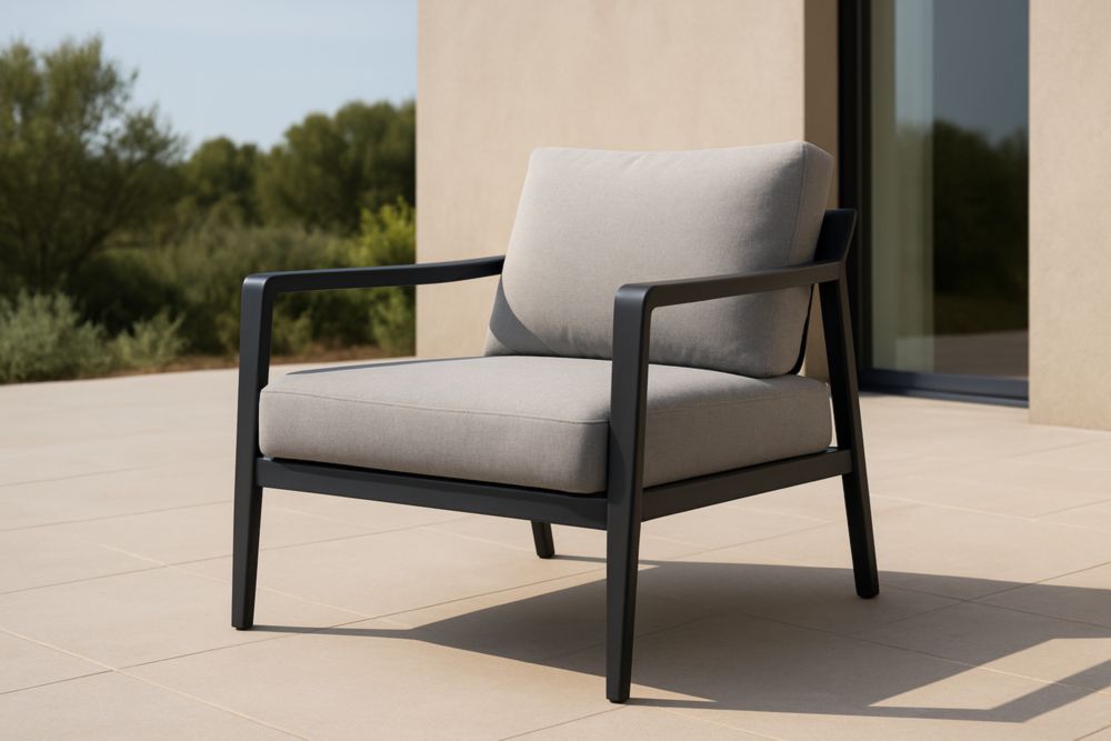 Poltrona da Esterno in Alluminio con Cuscini Grigi