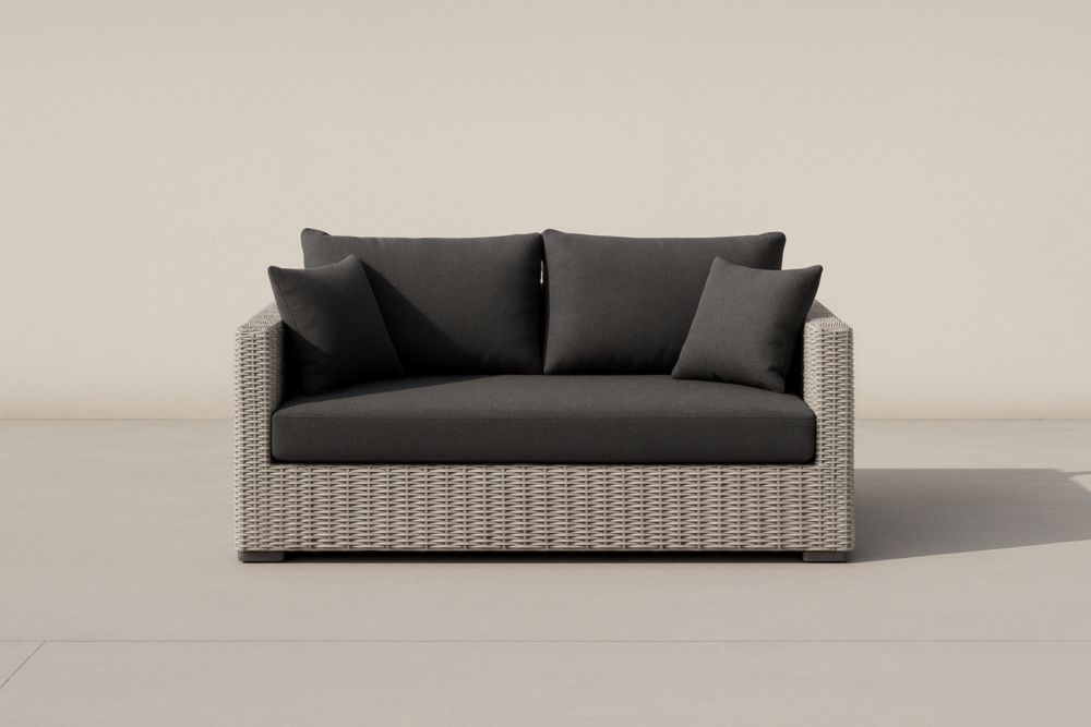 Divano da Esterno in Rattan con Cuscini Grigi Scuri
