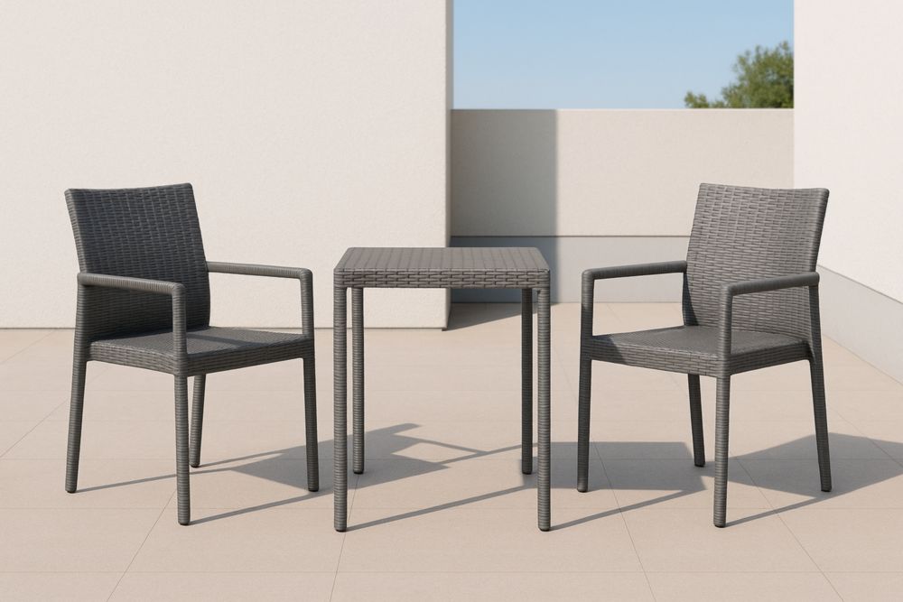 Set da Giardino Tavolo e Sedie in Polyrattan Grigio
