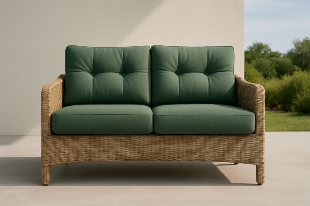 Divano da Esterno in Rattan Sintetico con Cuscini Verdi