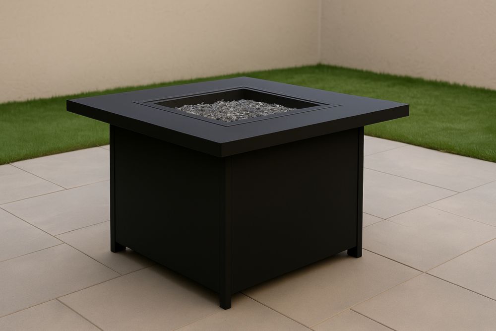 Tavolo da fuoco quadrato in metallo nero per esterno 90x90x50 cm