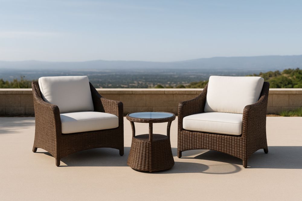 Set Giardino con 2 Poltrone e Tavolino in Rattan Sintetico Vetro Temperato