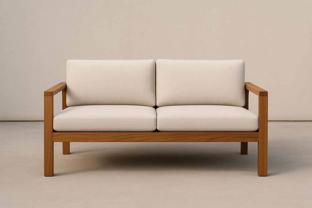 Divano Due Posti in Legno con Cuscini Color Crema