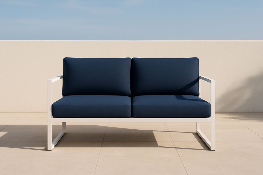 Divano da Esterno a Due Posti in Alluminio e Poliestere Blu