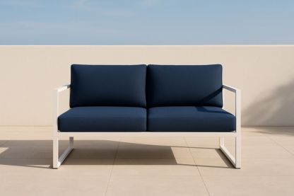 Divano da Esterno a Due Posti in Alluminio e Poliestere Blu