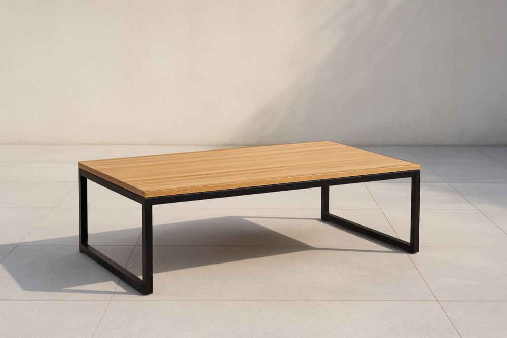 Tavolino rettangolare in legno con struttura in metallo nero 120x60x40 cm